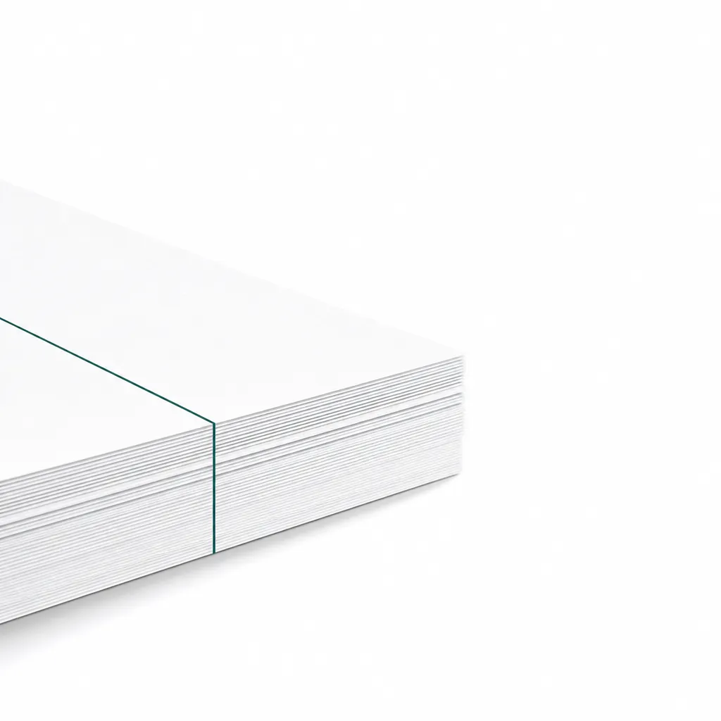 An abstract ivory composition of layered pages and a thin teal rule